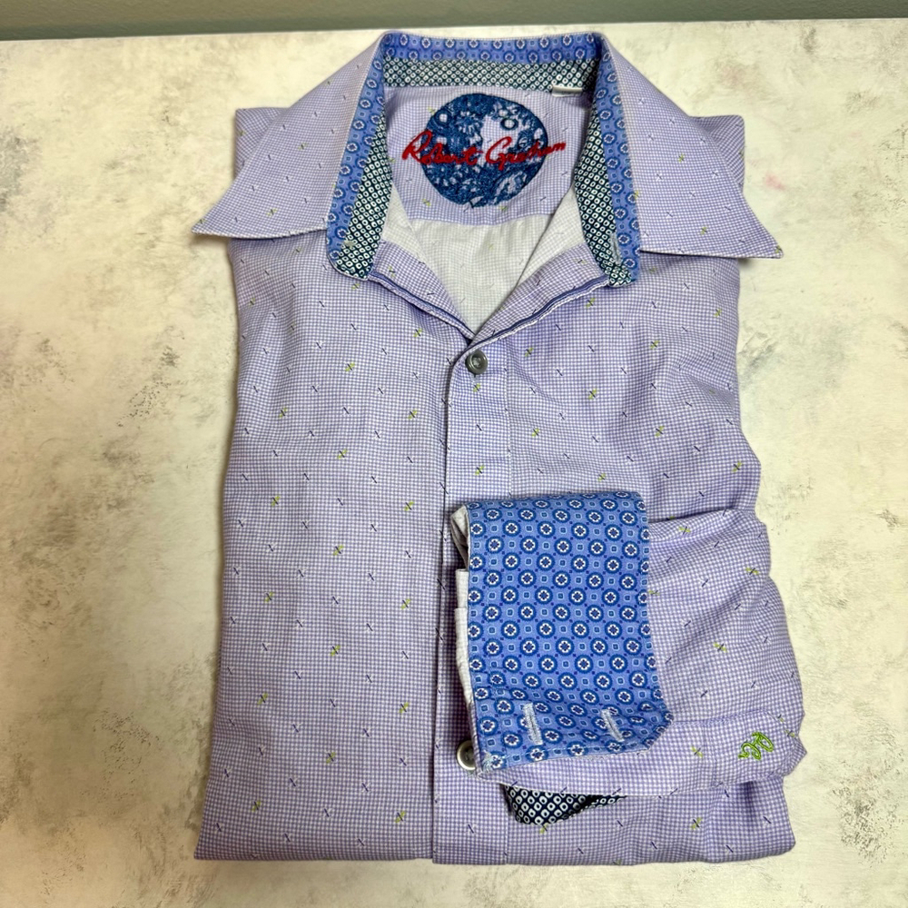 Men's Robert Graham Tailored Fit Button Down Shirt Size M Purple Blue Green